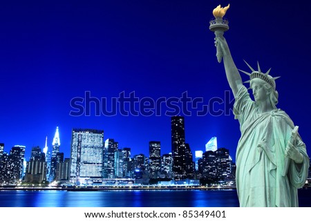 The Statue of Liberty and Manhattan skyline, New York City