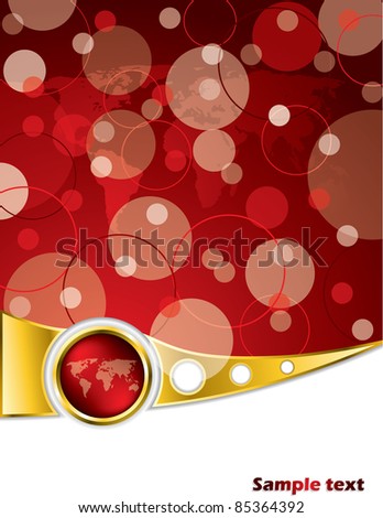 Abstract brochure design in red and gold with map