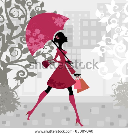 beautiful woman with umbrella Royalty-Free Stock Photo #85389040