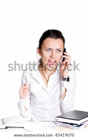 The woman with cell-phone isolated on white, clipping path