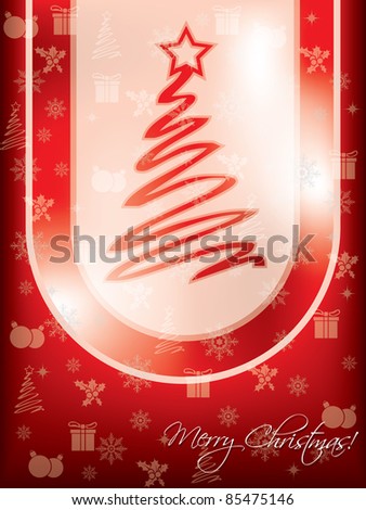 Red christmas greeting card design with christmas tree