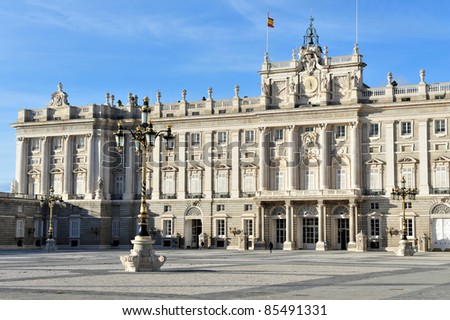 The Royal Palace of Madrid (Palacio Real de Madrid) residence of the Spanish Royal Family in Madrid Spain is the second largest palace in the world.
