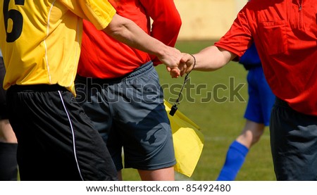 fairplay between player and referee at sport Royalty-Free Stock Photo #85492480