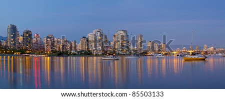 Blue Hour at False Creek in Vancouver BC Canada Panorama