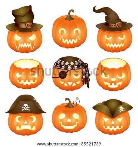 Set of Halloween pumpkins Jack O'Lantern