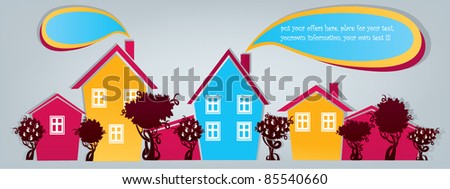 vector banner with images of colorful homes and trees