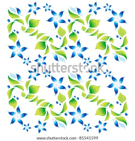 Ornament with green foliage and blue flowers 3