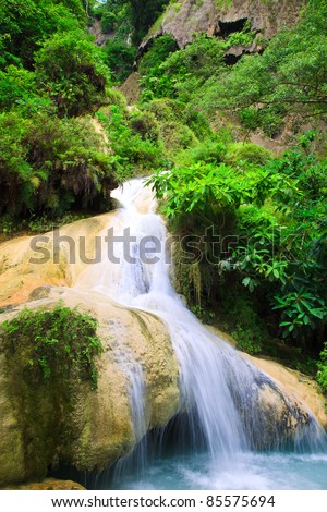 erawan waterfall in Thailand in deep forest