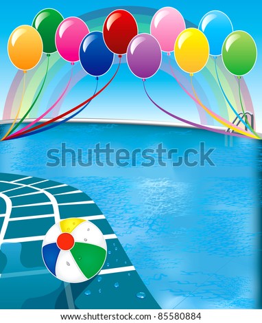 Raster version Illustration of pool party with balloons and beach ball.