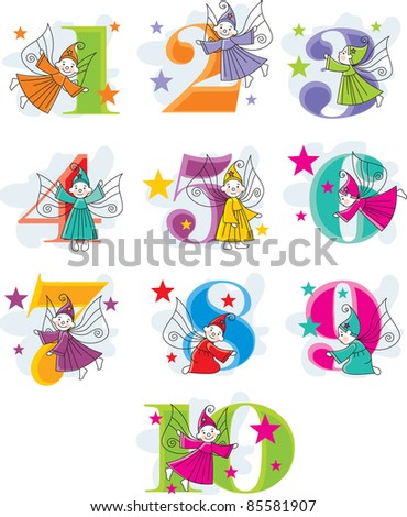 set vector funny cartoon numbers with elves