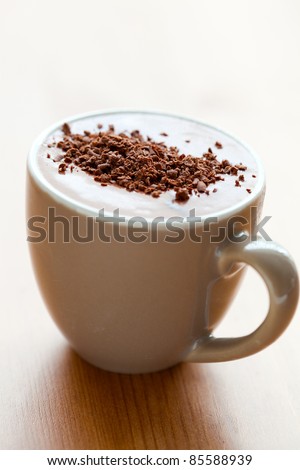 Close-up of delicious hot chocolate with chocolate sprinkles