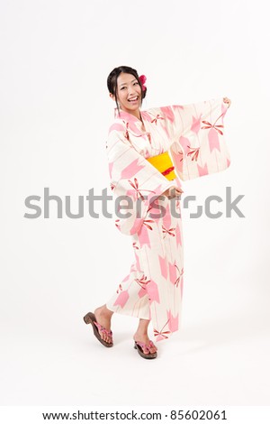 a portrait of japanese kimono woman isolated on white background