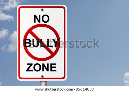 An American road sign with sky background and copy space for your message, No Bully Zone