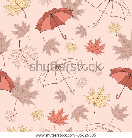 Seamless background pattern of autumn leaves and umbrellas. Vector illustration eps.10.