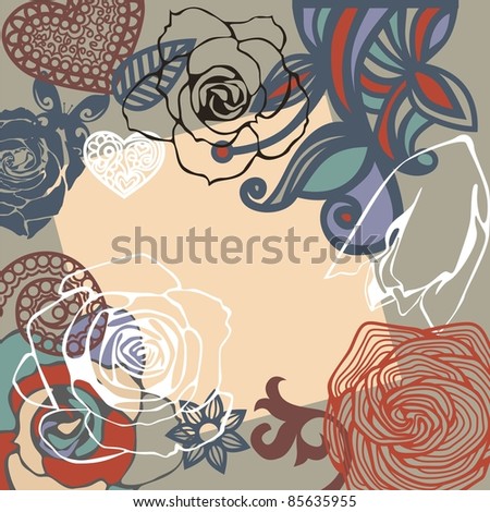 vector postcard consist of flowers on grey background. Vector illustration