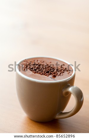 Close-up of delicious hot chocolate with chocolate sprinkles