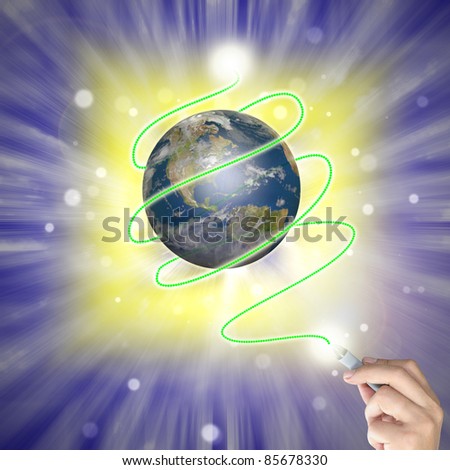 Male hand draw earth globe on abstract background as conceptual image.
