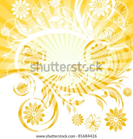 vector illustration of a sunny floral ornament with butterfly. Eps10