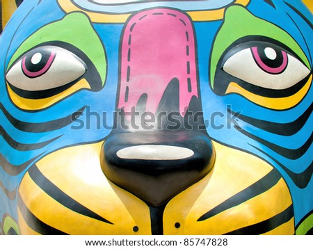 Close up of colorful tiger head sculpture Bangkok,Thailand