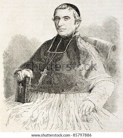 Louis-Martin Porchez old engraved portrait, Fort-de-France Bishop (Martinique). By unidentified author, published on L'Illustration, Journal Universel, Paris, 1860