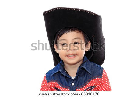 Asian little cowboy on white isolated background
