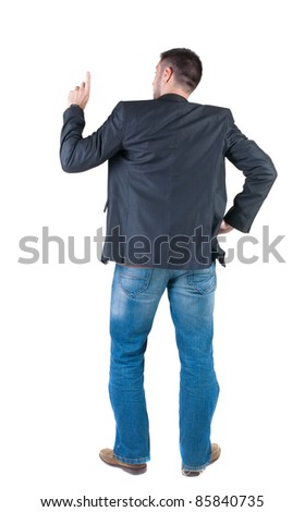 thinking businessman. Rear view. Isolated over white background.