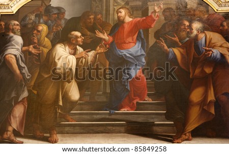  Milan - Jesus and rome coin - fresco from San Marco church Royalty-Free Stock Photo #85849258