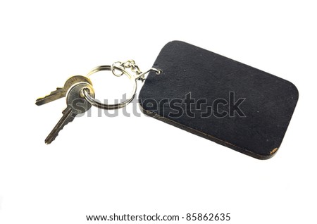 wooden tag with key isolated on white background