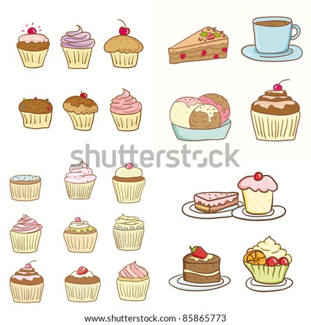 big set with cupcakes and tasty things in jpg
