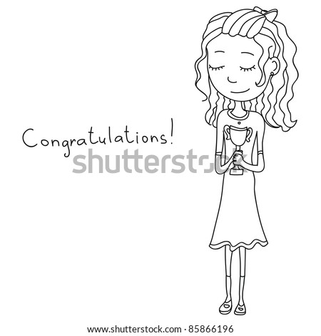 card with a lovely girl with a trophy in jpg