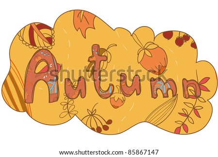 autumn illustration with word and leaves