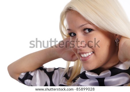 portrait of a cute girl posing on a white