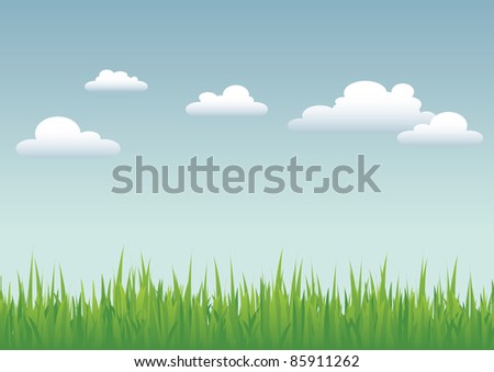 JPEG illustration of grass against a blue sky with a few fluffy, white clouds. Also available as vector file.
