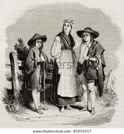 Hungarian costumes old illustration. Created by Girardet, published on Magasin Pittoresque, Paris, 1842