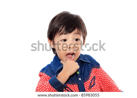 Asian little cowboy on white isolated background