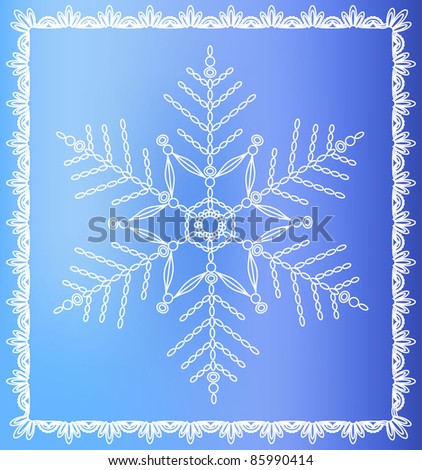 vector snowflake stylized under lace, on turn blue background