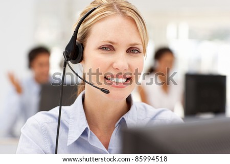 Businesswoman wearing headset