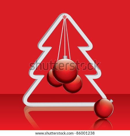 Christmas tree  with red balls. Vector illustration. EPS10