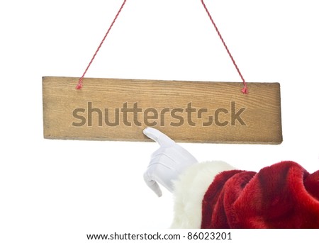 santa claus hand and blank sign isolated on white background