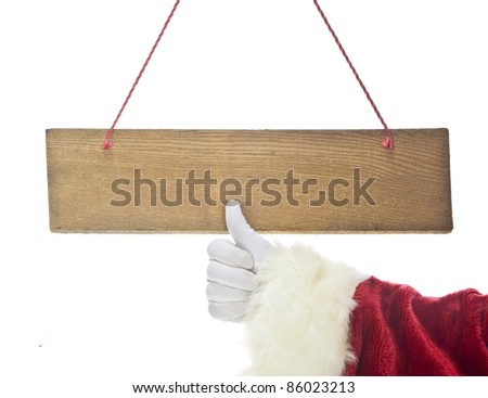santa claus hand and blank sign isolated on white background