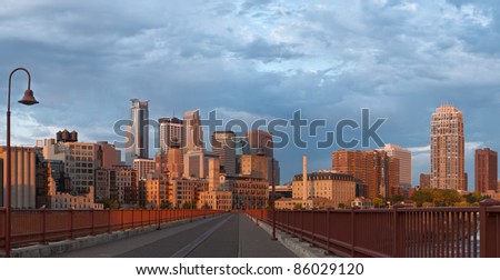 Minneapolis. Panoramic image of Minneapolis downtown at sunrise.