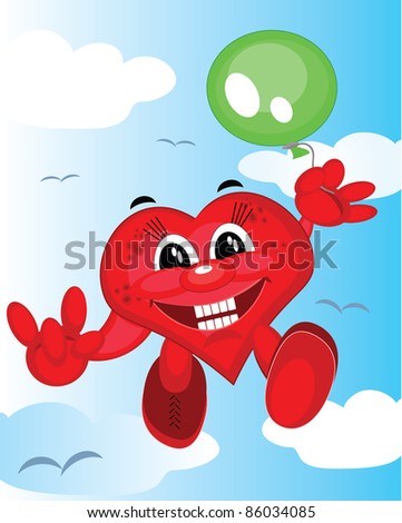 Red heart with balloon ,vector.