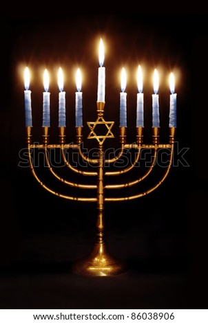 Star of David Hanukkah Menorah on Black Background