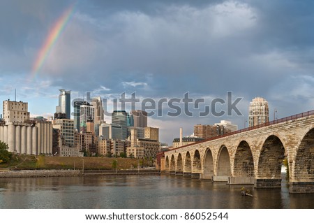 Minneapolis. Image of city of Minneapolis in the morning with rainbow.