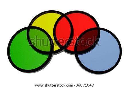 Four color filter are superimposed on a white background.
