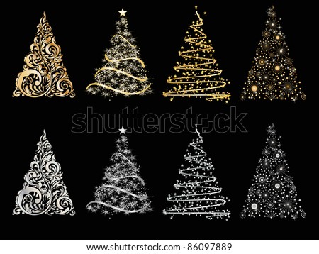 set of vector stylized Christmas tree