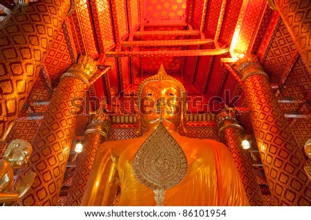 Big Golden Buddha Statue at the temple in Ayutthaya, Thailand