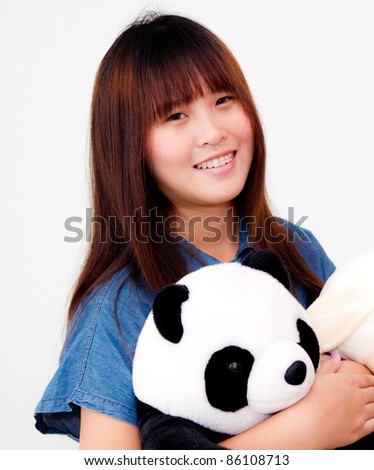 beautiful asian woman with her panda