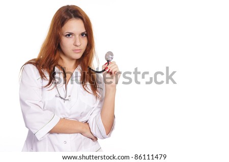 portrait of a cute nurse on a white