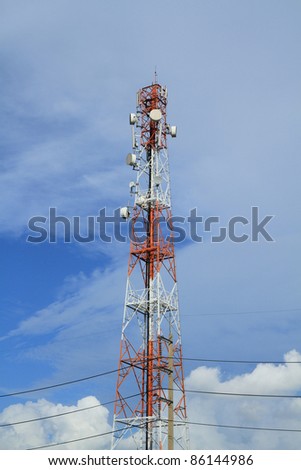 Telecommunication tower with blue sky background